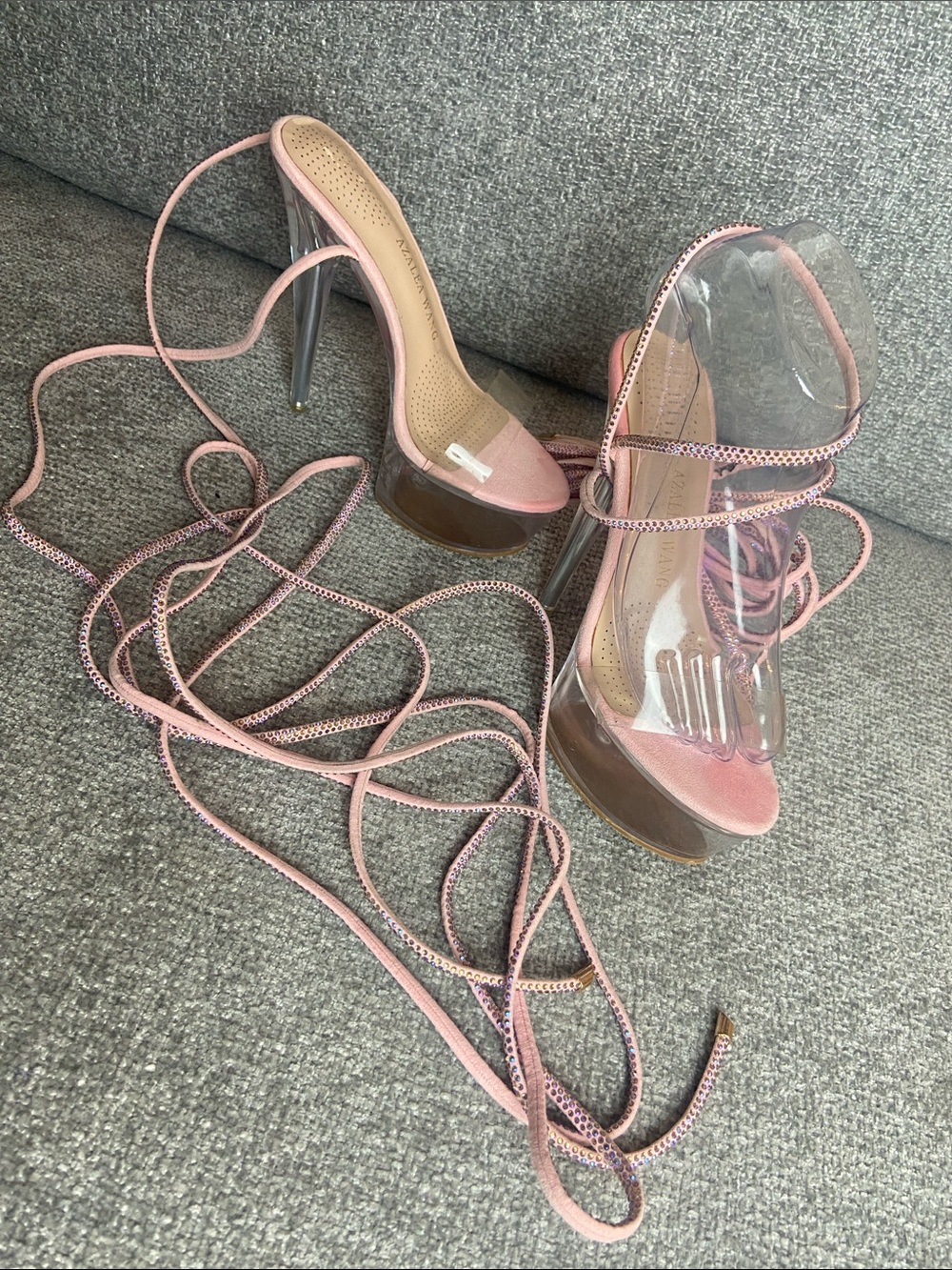 Pink Azalea Wang Lace-Up Clear Platform Stiletto Heels size 7